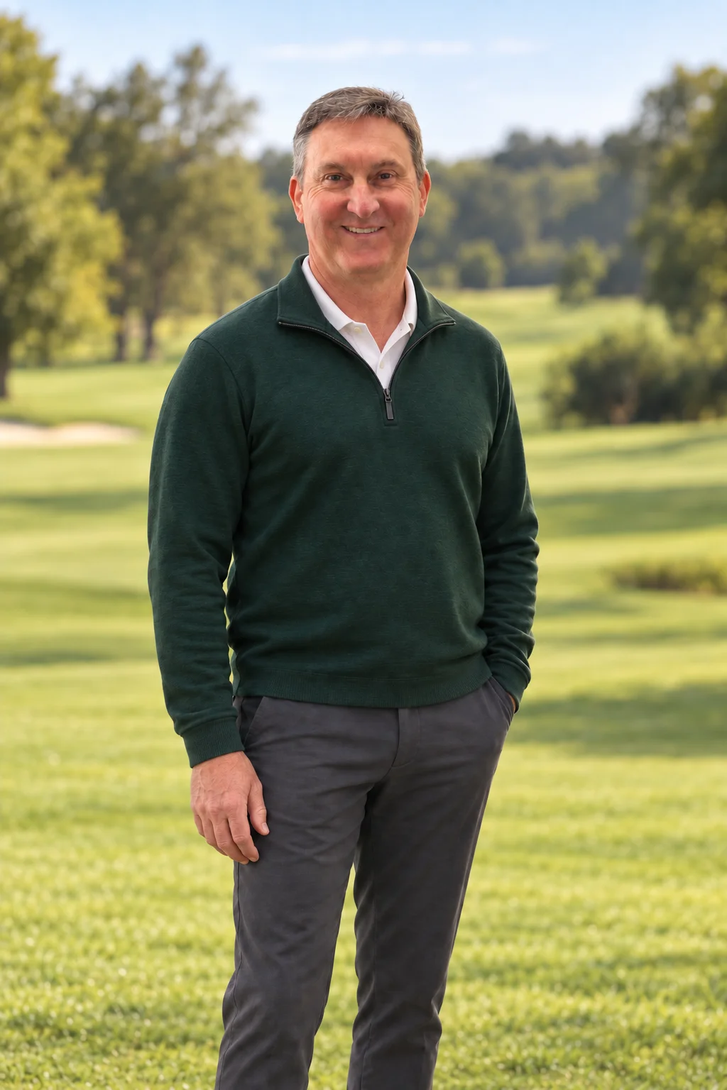 AI-generated portrait of Bryn Parry on a golf course.